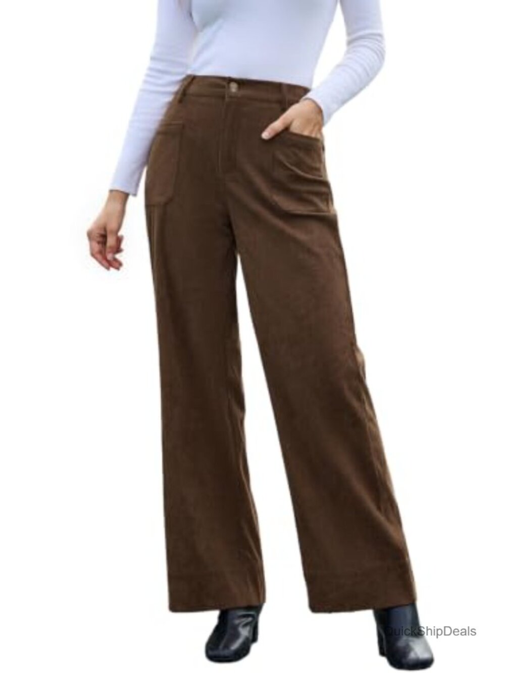 Wide Leg Corduroy Pants Stretchy High Waisted Trousers